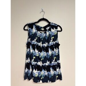 Calvin Klein Abstract Blue/White/Black Sleeveless Blouse, Women's Size‎ L